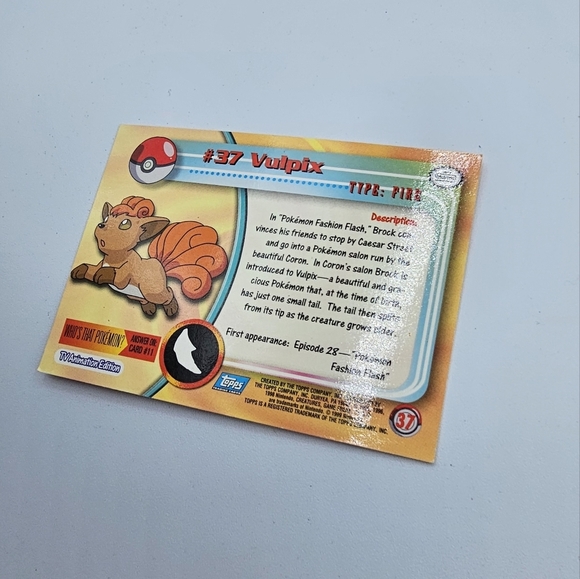 Pokemon 1999 TOPPS Vulpix #37 Blue Logo TV Animation Edition Card - Picture 3 of 4